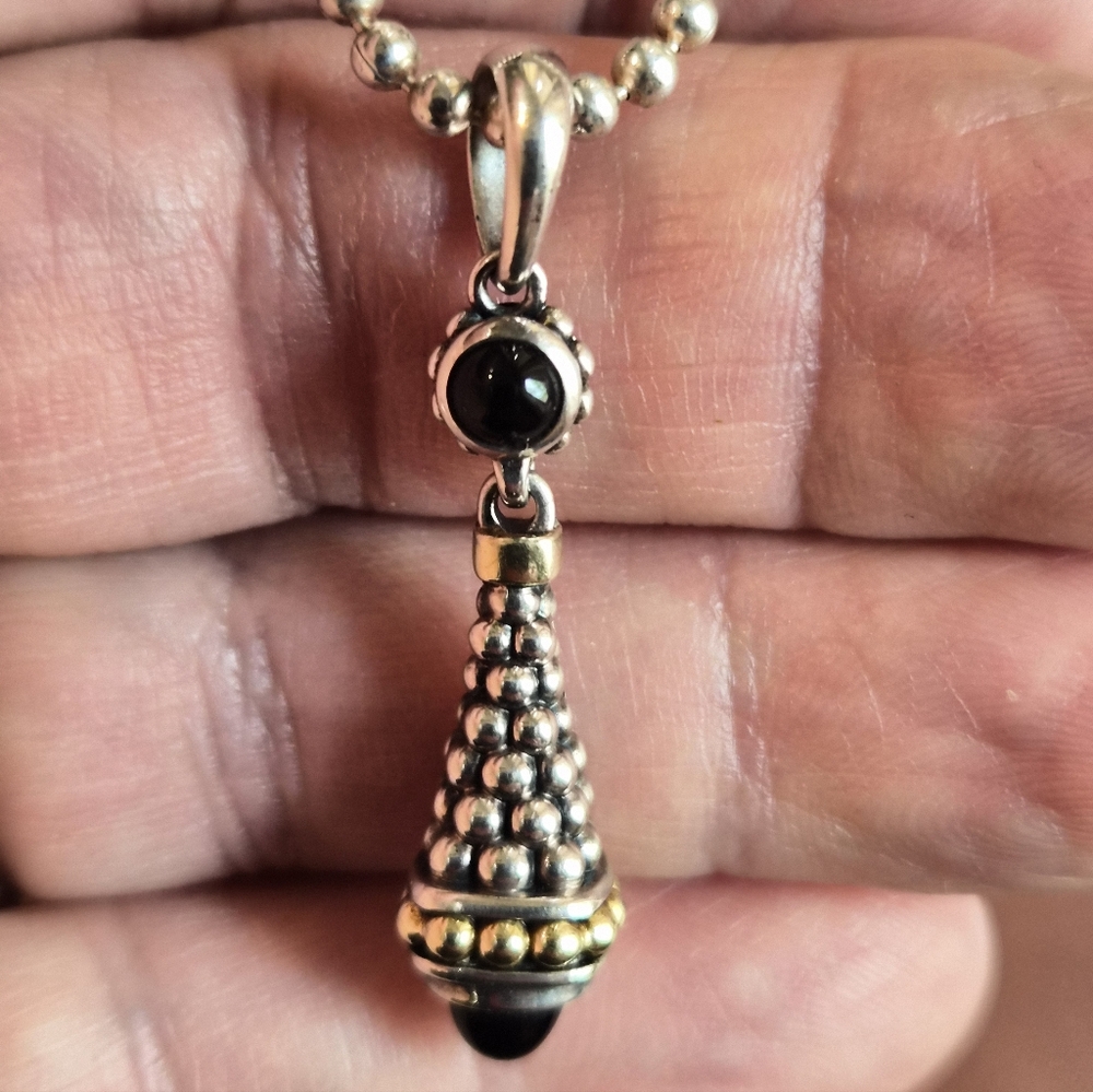 LAGOS Caviar Amethyst 18K Gold & Sterling 18" Ladies Pendant Necklace Authentic